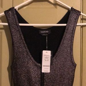 Metallic bebe dress front zip foiled dress